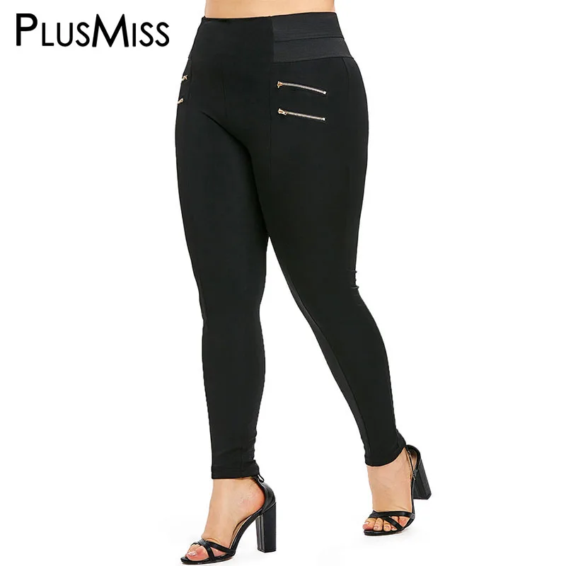 PlusMiss размера плюс XXXXXL Высокая Талия застежкой-молнией, украшенные леггинсы XXXXL XXXL Для женщин обтягивающие леггинсы штаны плотные леггинсы для девочек черные леггинсы джеггинсы большие