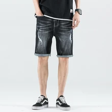 Summer Fashion Men Jeans Shorts Vintage Short Ripped Jeans For Men Elastic Jeans Streetwear Hip Hop Denim Shorts Men easy matching micro elastic narrow feet denim jeans for men