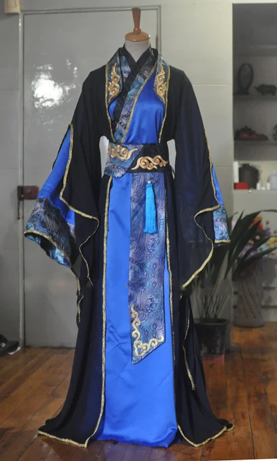 Чистый запас черный синий мужской костюм Hanfu для сценического выступления или ТВ игры