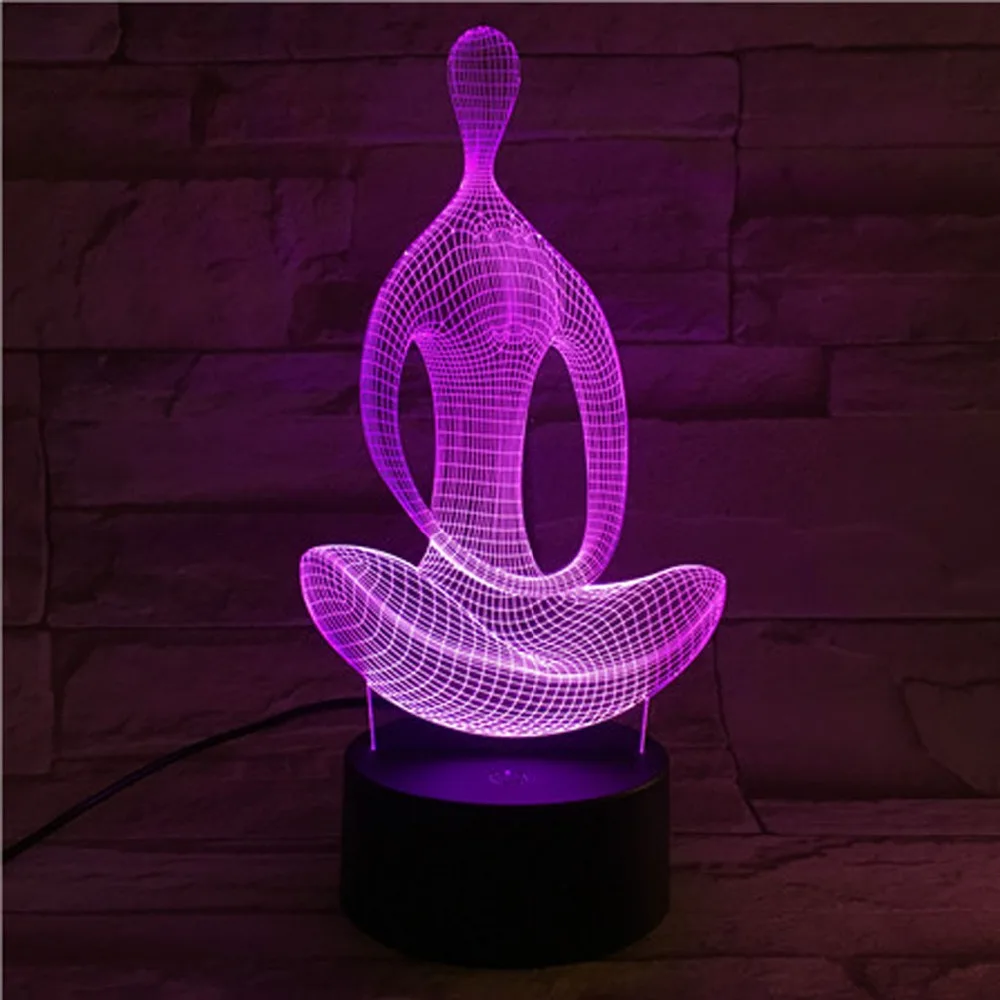 

Acrylic 7 Color meditation Yoga 3D LED nightlight of bedroom lamp livingroom lights desk table Decoration Night Light