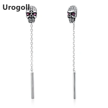 

Genuine 925 Sterling Silver Crystal Skull Earrings for Women Party Jewelry Gift Fashion Ear Line Silver 925 Jewelry