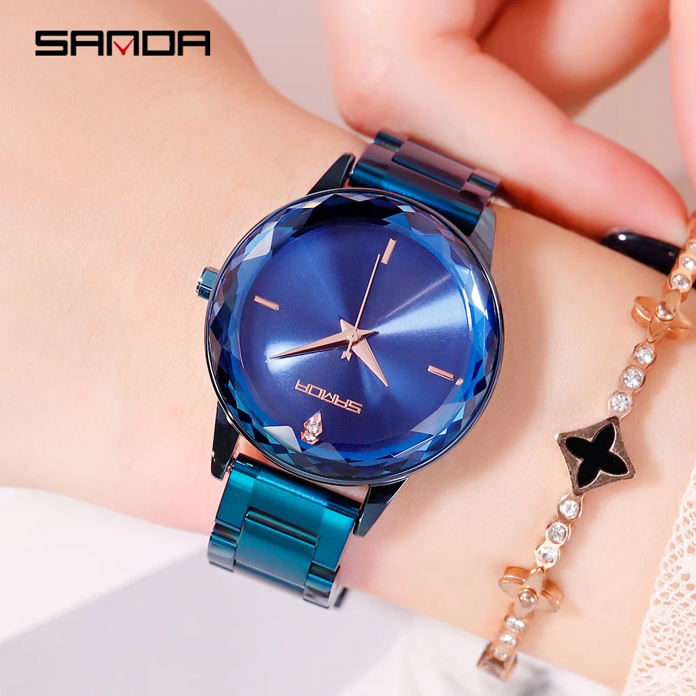 SANDA Лидирующий бренд Эксклюзивные часы для женщин модные женские кварцевые часы женские водонепроницаемые часы из нержавеющей стали