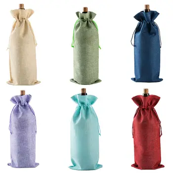 

Red Wine Bottle Cover Bag Drawstring Burlap Bag Packaging Table Ornaments Gift