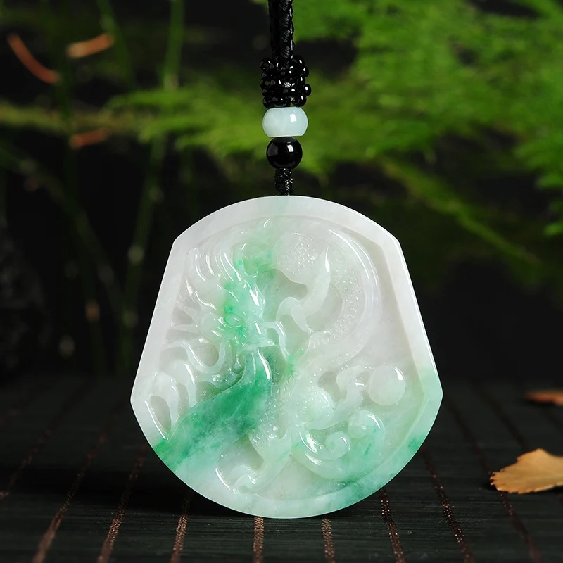 

Natural A cargo emerald dragon WH0370 pendants genuine Myanmar jade antique pendants men and women models 50 * 48* 5mm