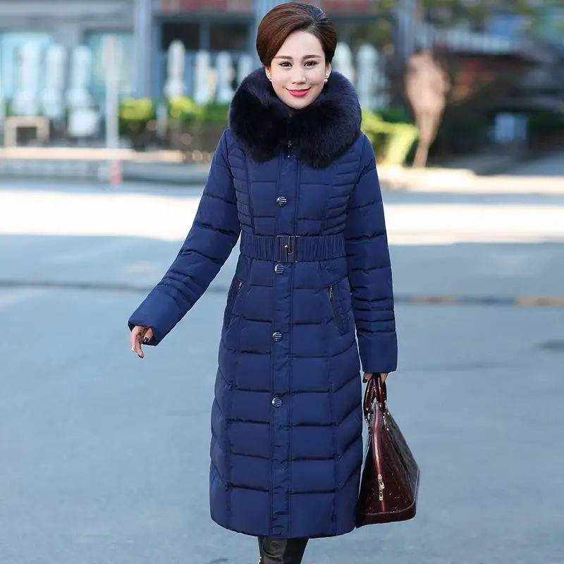 Autumn Winter Jacket Women Middle-aged X-Long Plus Size Thick Fur Collar Winter Coat Women Parkas Hooded Cotton Outerwear L-5XL