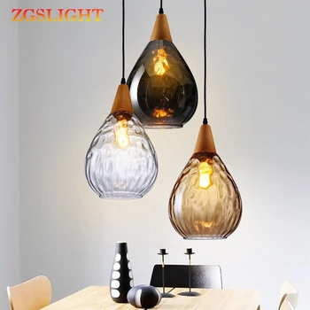 

Pendant Lights Modern LED Water Drop Glass Wood Loft Pendant Lamp Ceiling for Loft Kitchen Island Cafe Bar Dining Room