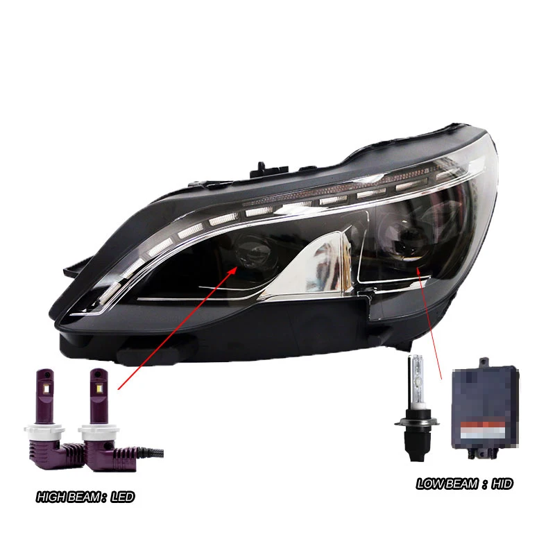 Автомобильный Стильный чехол для головных фар для peugeot 3008, светодиодный налобный фонарь DRL с двойным лучом, биксеноновые автомобильные аксессуары - Цвет: LED  HID