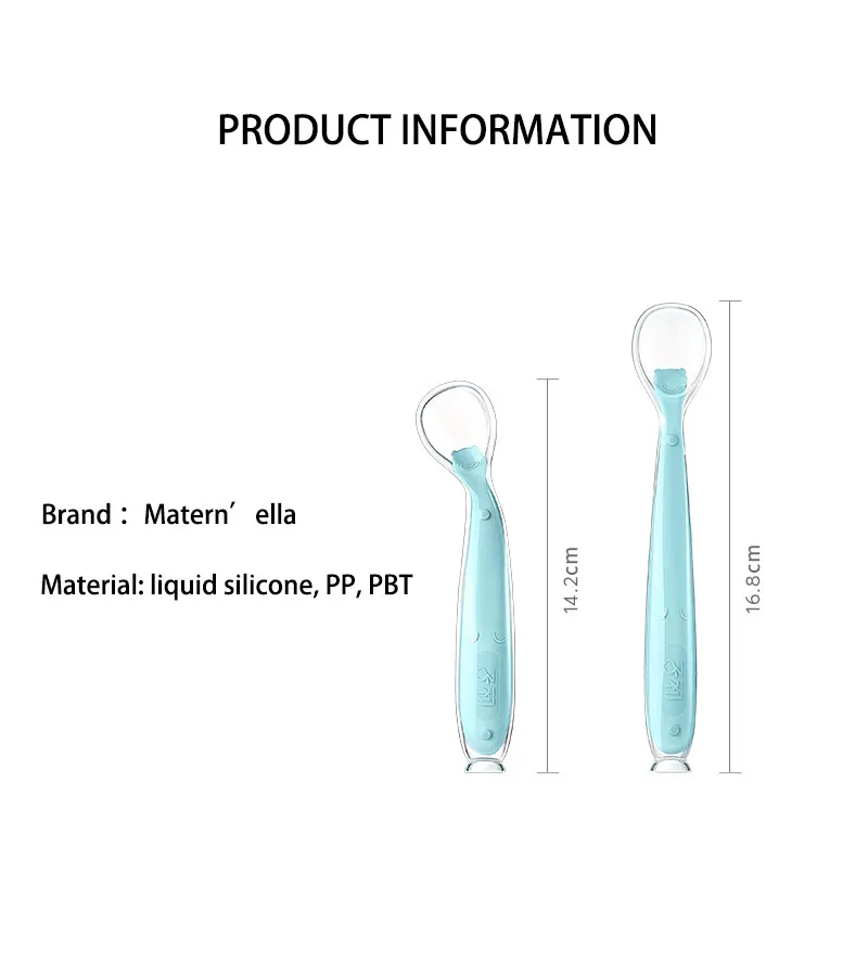 Matern'ella, 2 шт.+ коробка, Детские Силиконовые ложки, посуда для кормления, посуда для детей, столовые приборы, силиконовая ложка