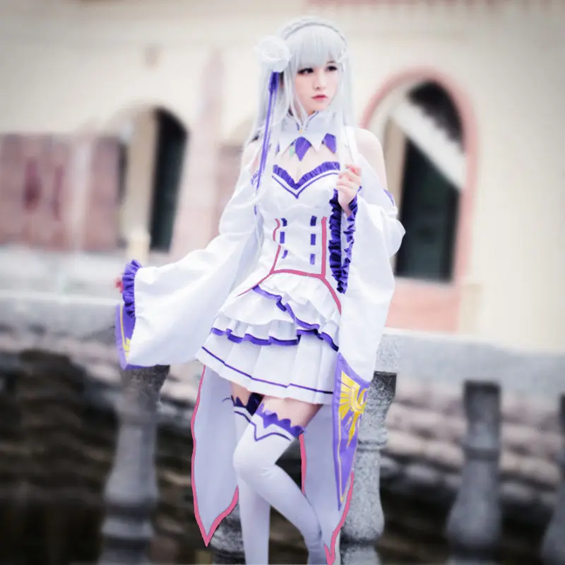 Re:Zero kara Hajimeru Isekai Seikatsu Emilia костюм для косплея платье чулки + номер трека|anime cosplay