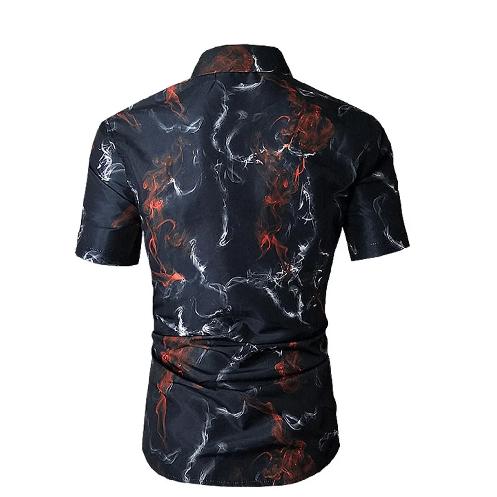 Men's Print Turn-Down Collar Slim Fit Short Sleeve Top Shirt Blouse hawaiian camisa masculina camisas hombre chemise homme