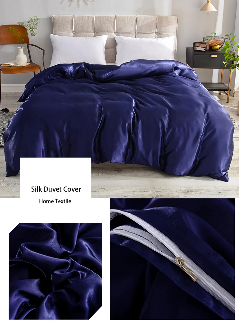 Liv-Esthete New Luxury Satin Silk Gray Bedding Sets Silky 1pcs Duvet Cover Set Bed Set Single Double Queen King Quilt Cover