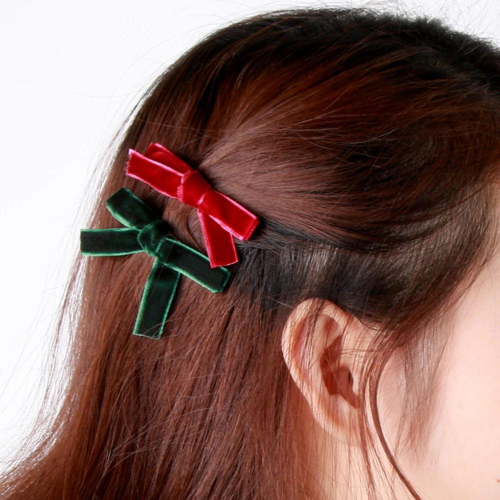 2PCS Hair Accessories Kids Velvet Hair Bows For Girls Solid Knot Hair Clips Baby Mini Hairpins Handmade Barrettes Headwear