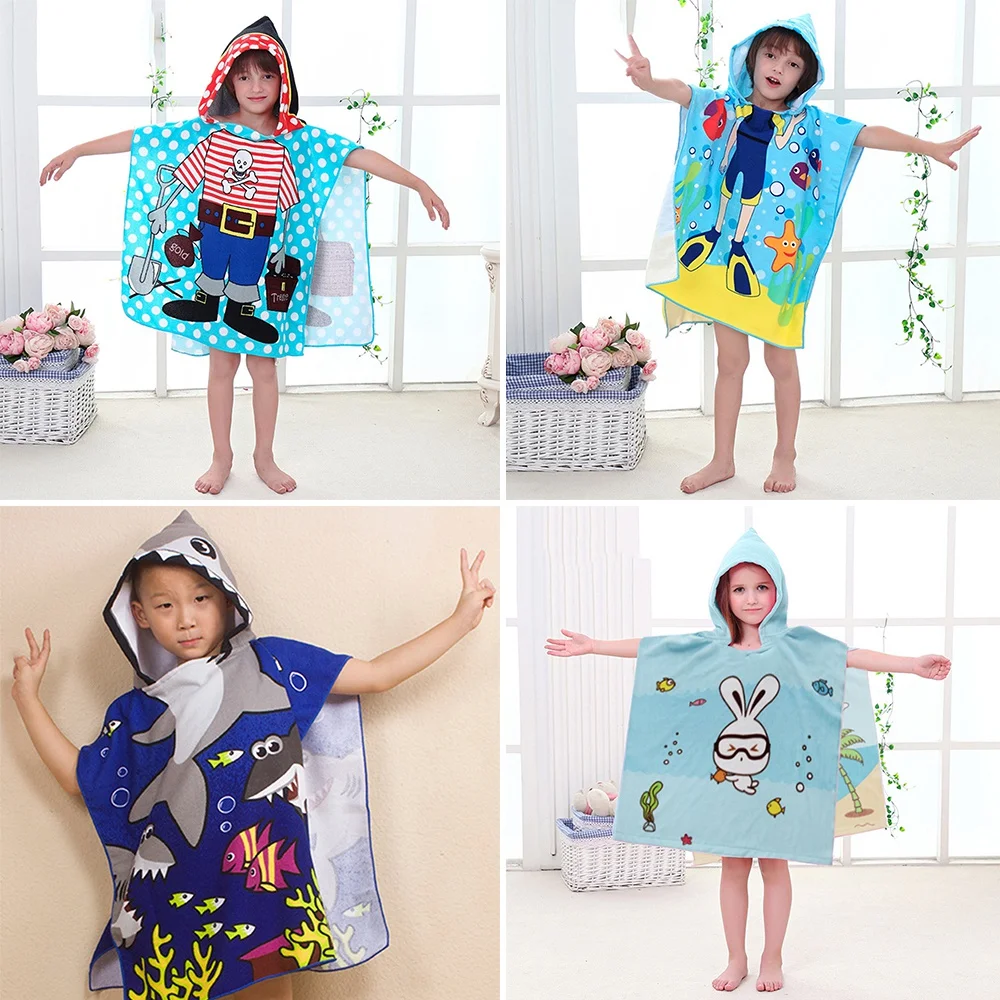 Kids Cartoon Bath Towel Baby Boys Girls Hooded Beach Towel Children