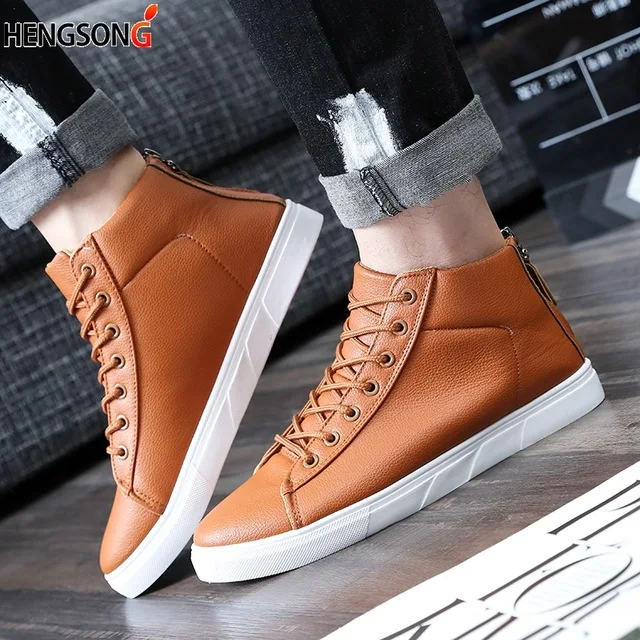 Spring Men Casual Shoes Fashion Pu Leather Shoes for Lace Up Men Summer Mens Flat Shoes Loafers Size 39-44,Yellow,10