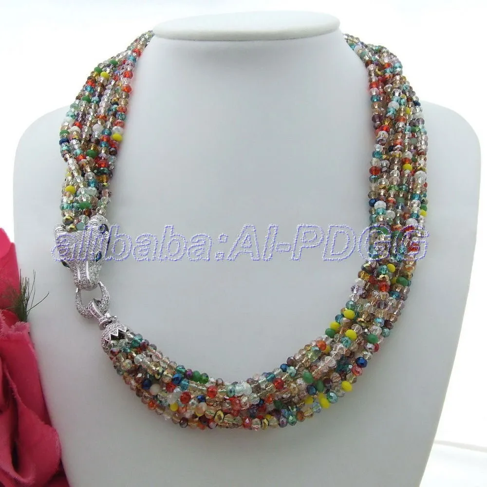 

11 Strands Multi Color Crystal Necklace CZ Pendant