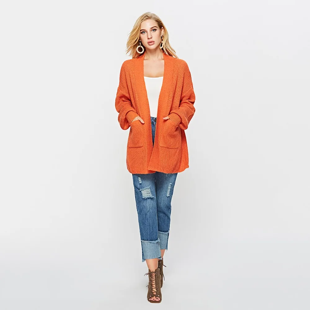 

Solid Cardigan Sweater Coat Long Sleeve Open Front Knit Sweaters with Pockets Sweaters Outerwear for Pregnant Women Leisure Wear