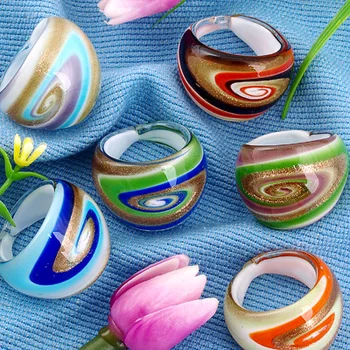 

Hot 24Pcs 17-19mm Round Mix Color Gold-color Foil Lampwork Glass Murano Rings, Fashion Murano Rings