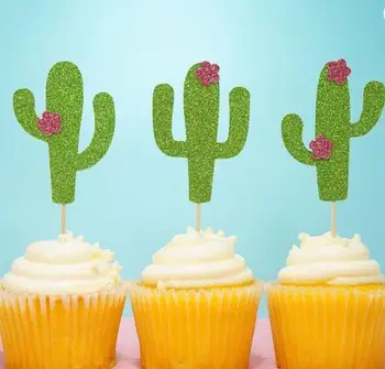 

glitter Cactus Fiesta Party Decor, Taco Appetizer Picks birthday wedding cupcake toppers Anniversary doughnut toothpicks