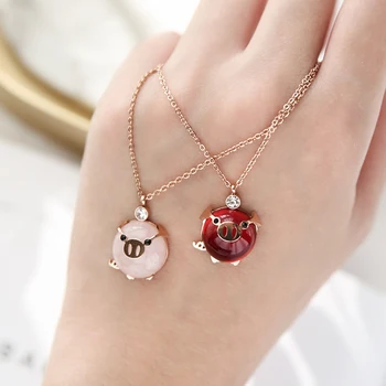 

Love pig necklace clavicle chain sweater chain does not fade personality simple gift ecklace for women men jewelry love
