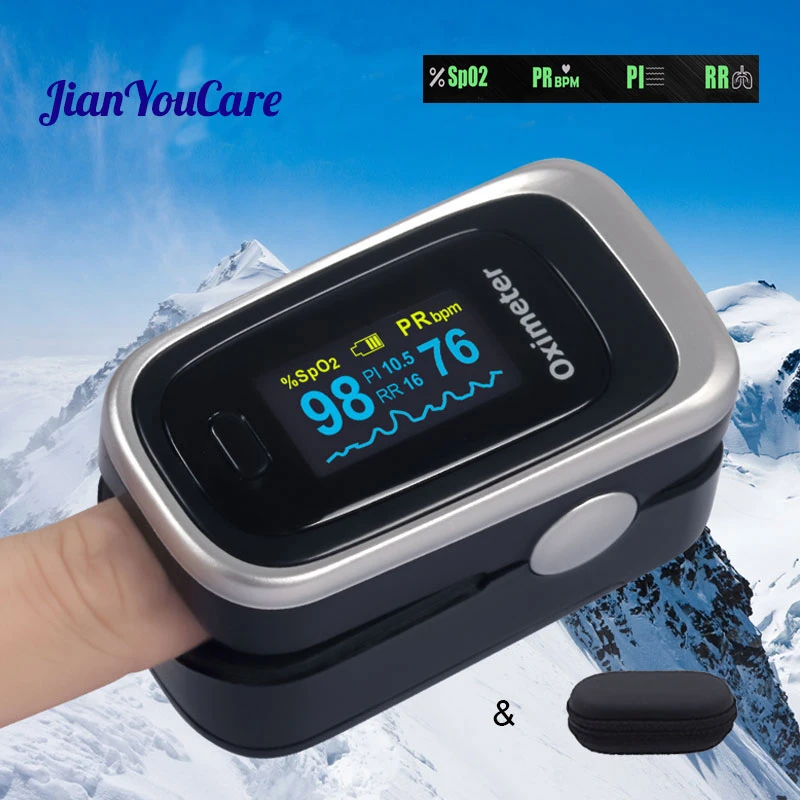

Finger Pulse Fingertip Oled Oximeter SPO2 PR PI RR Blood Oxygen Respiratory Rate Oximetro De pulso Pulsioximetro Dedo With case
