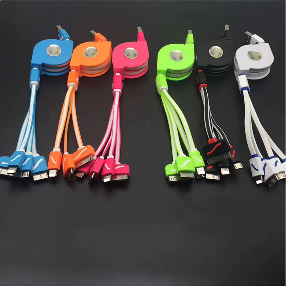 

Multi Function Universal Fast Charging Data Line Three In One Telescopic Extension Cable for IPhone Samsung All Smartphones