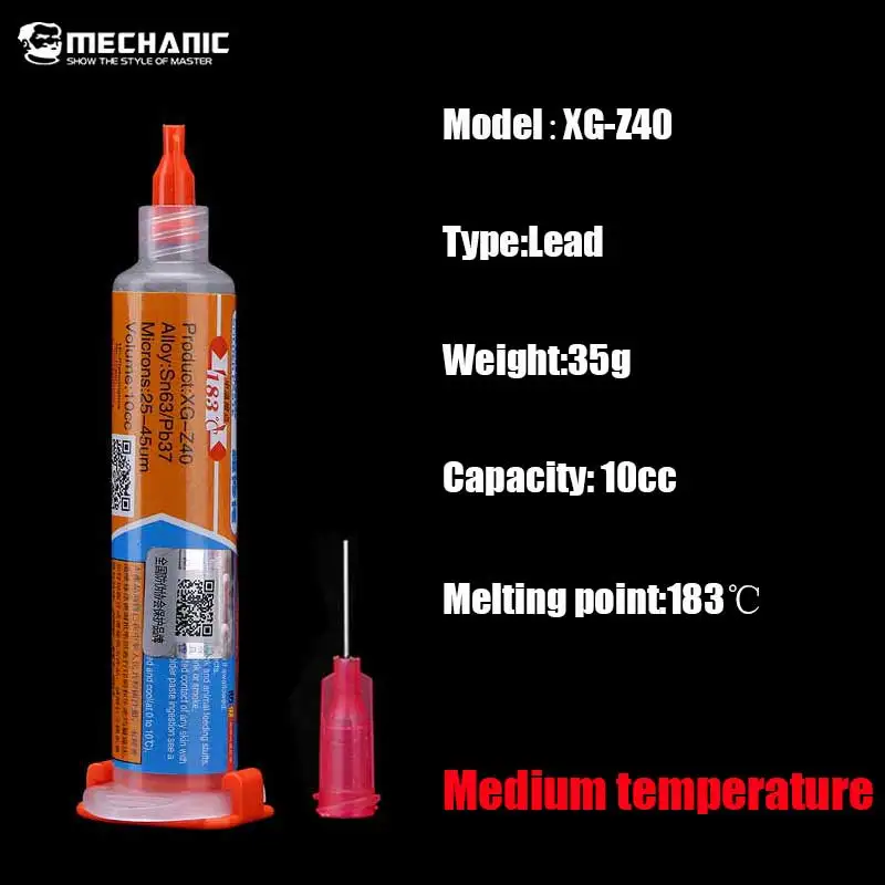 Механик XG-Z40 олово для пайки паста Sn63/Pb37 25-45um флюс паяльной пасты 183 градусов температура плавления для мобильного телефона инструменты для ремонта