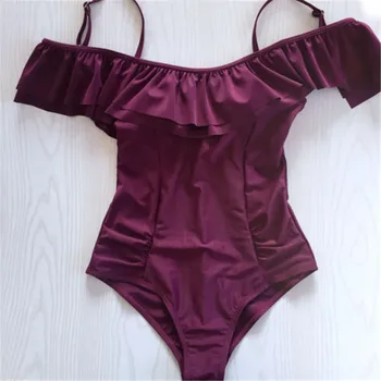 

Sexy Women One-piece Swimsuit Ruffles Bathing Suit Off-shoulder Monokini Push Up Padded Bikini Backless Swimwear Maillot De Bain