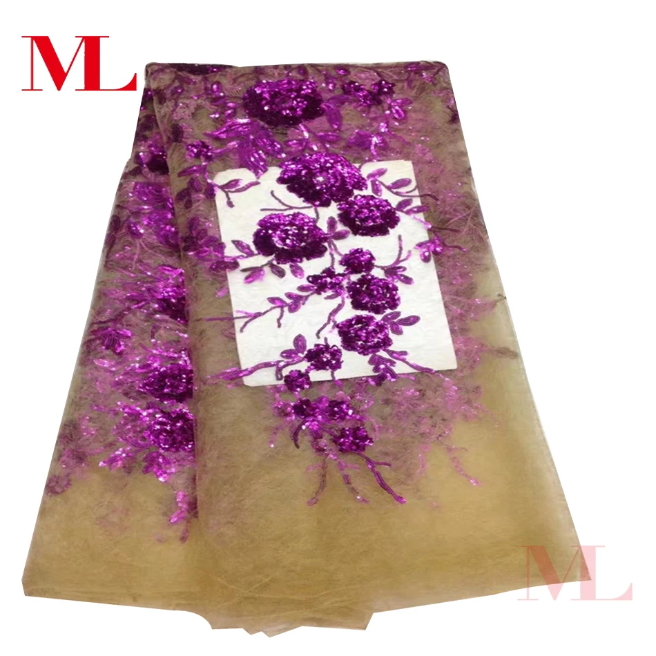 ML 5Yards Sequins Nigerian Lace Fabric Dubai Embroidered French Tulle