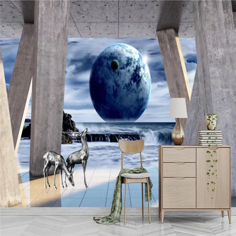 Custom wallpaper 3D stereo expansion space Roman column earth landscape background wall decoration waterproof material Custom wallpaper 3D stereo expansion space Roman column earth landscape background wall decoration waterproof material