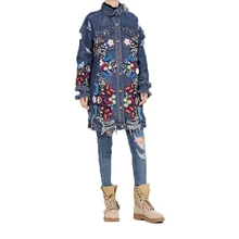 Джинсовая куртка с дырками для бойфренда, Женская винтажная джинсовая куртка с длинным рукавом, Женская свободная весенне-осенняя джинсовая куртка