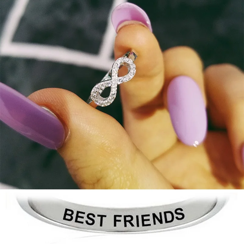 Кольцо женское из серебра 925 пробы с надписью BEST Bitches FRIEND SISTER black mood|Кольца| |