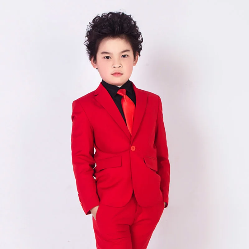 High Quality Elegant Honorable Lapel Kid Tuxedos Boy's Worsted Red Color Regular Special Wedding Boys' Attire XY003