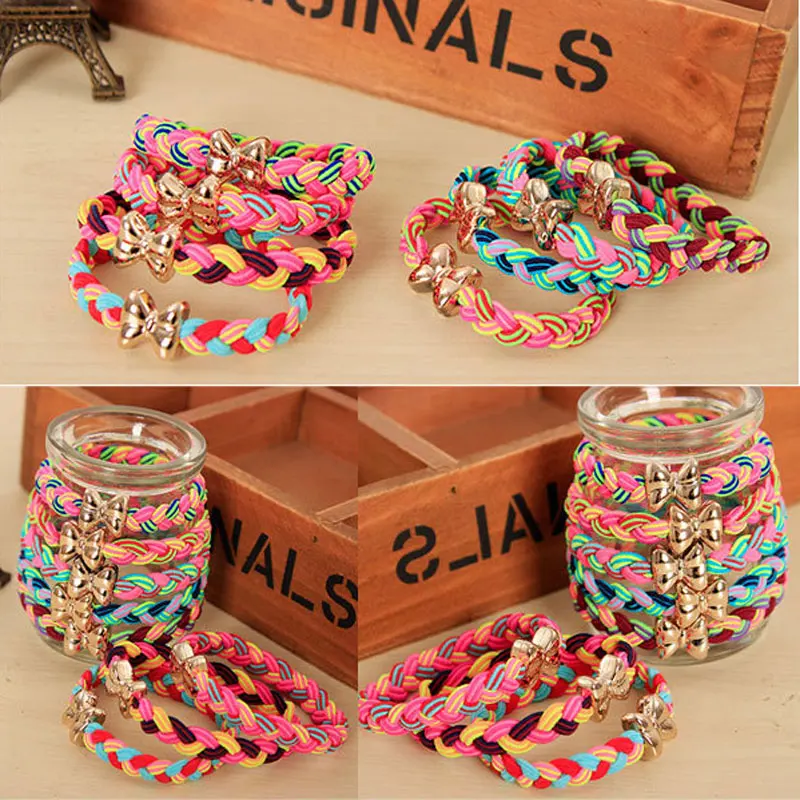10Pcs Multicolor Scrunchy Girls Hair Accessories Gum Elastic Hair Bands Braiding Headband Elastic Ring Rubber Rope Hair Ties