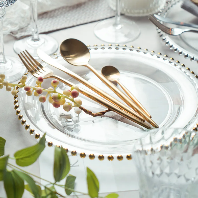Элегантный Западной Стиль стейка набор столовых приборов для принцессы с жемчугом стейк ужин Технические характеристики пластинчатого солнечного Стекло посуда вилка Ножи набор посуды 5 шт./компл