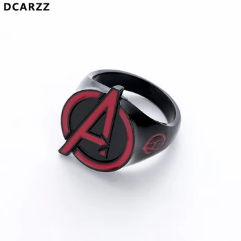 

The Avenger Logo Black Ring Men Steampunk Vintage Enamel Letter Rings Superman Christmas Gift Cosplay Jewelry Wholesale