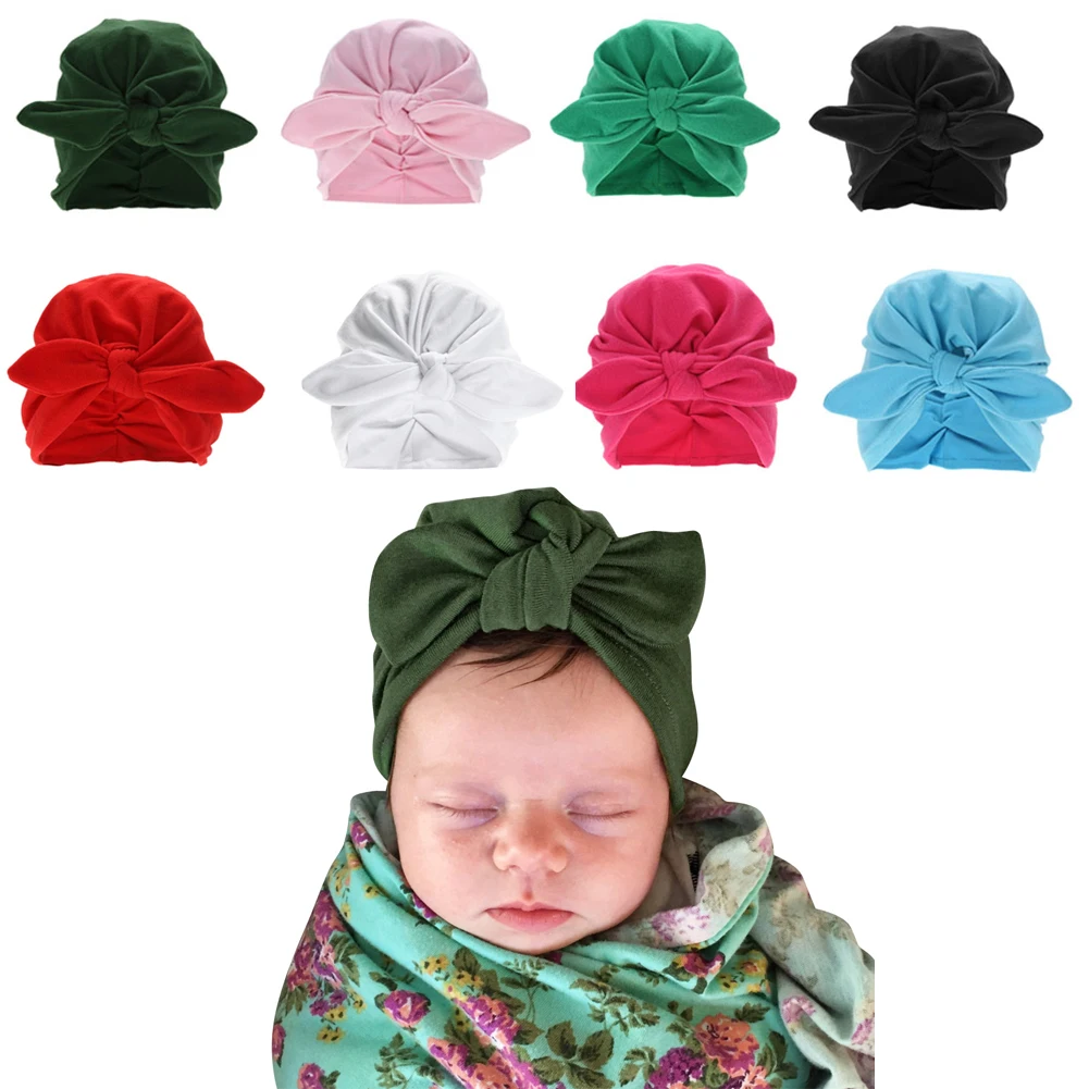 

Winter Baby Hat Infant Warm Soft Bowknot Hat Rabbit Ears Elastic Lovely Girls Beanies Cap for 0-3Y Newborn Knitted Cap Skullies