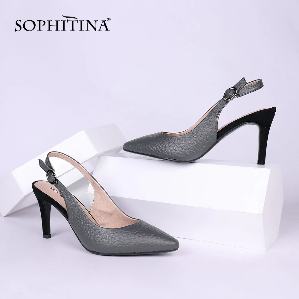 

SOPHITINA Sexy Genuine Leather Office Ladies Sandals Basic Buckle Strap High Heel Shoes Spring Autumn Thin Heel Women Sandals X1