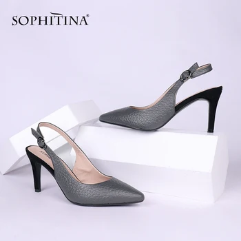 

SOPHITINA Sexy Genuine Leather Office Ladies Sandals Basic Buckle Strap High Heel Shoes Spring Autumn Thin Heel Women Sandals X1