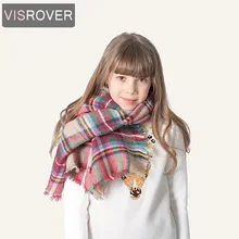 VISROVER Winter knit checkeds Kid Scarf Square shawl Kids Plaid Blanket Scarves Bandana New Designer Acrylic Oversize Shawl