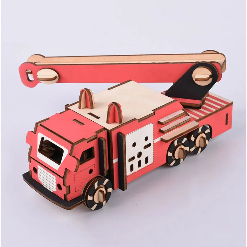 Пожарная машина деревянный набор для моделирования DIY 3D игрушки детей