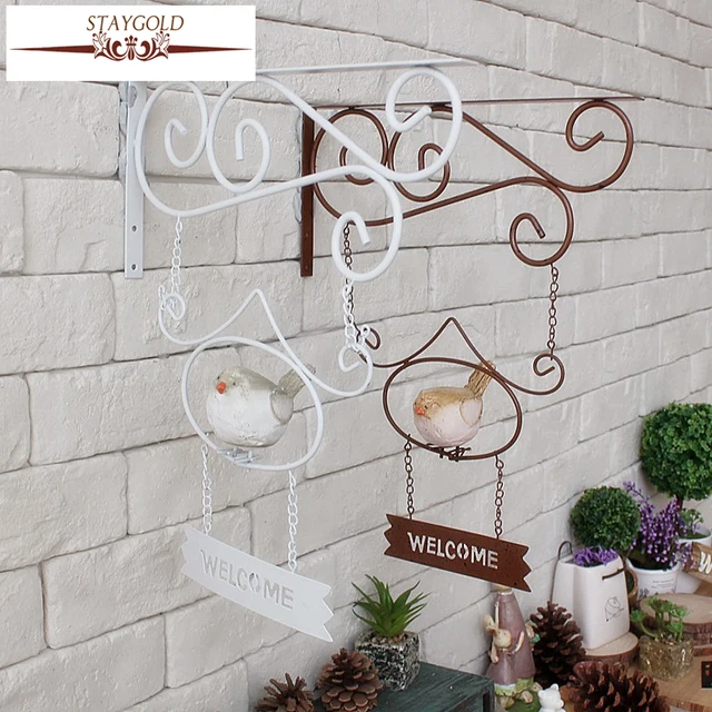 Vintage Home Decor Cafe Clothing Wall Hanging Garden Vintage Home Decor Cafe Clothing Wall Hanging Garden Wind Wrought Iron Birds Welcome Tag Metal Signs 36cm