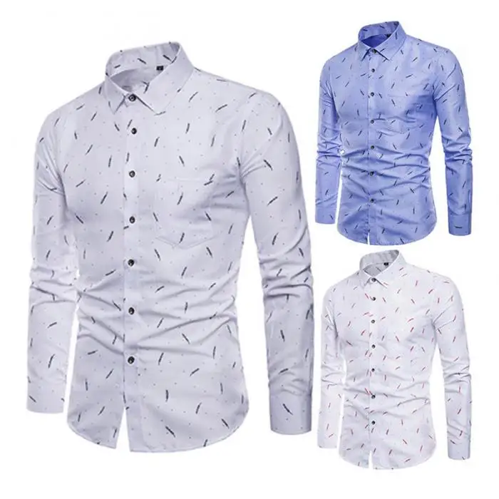 Men's Shirt Lapel Long Sleeve Printing Casual Slim Gift For Business Party Dating XIN-Shipping