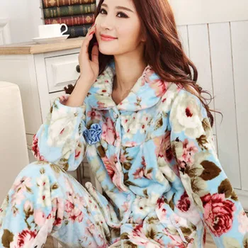 

Women Pjs Sexy Pajamas Turn-down Collar Female Cartoon Bear Pajamas Winter Warm Home Sleepwear Flannel Pajama Suit