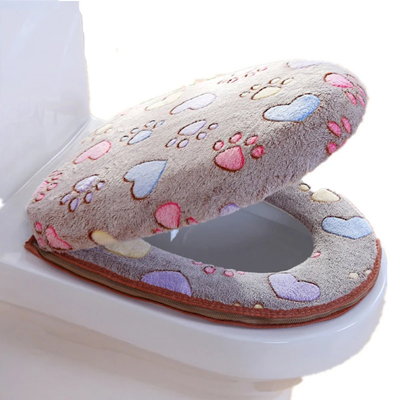 

Bathroom WC Cover soft Warm toilet Seat Cover Set Thick Coral velvet luxury Zipper One / Two-piece Waterproof toilet Case SWZ052