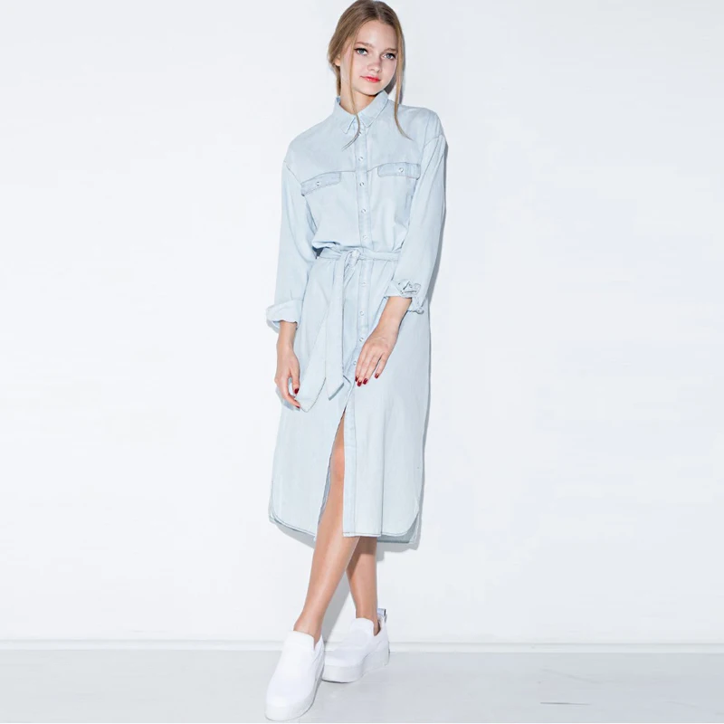 long blue shirt dress