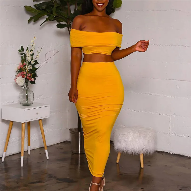 Casual 2 Two Piece Set Women Sexy Solid Strapless Short Layered Tank Sheath Bodycon Party Skirt Set Beachwear Women Set 3D07 (6)