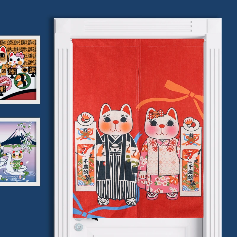 Rideau de porte en lin tapisserie Poisson Japonais Noren cuisine porte chambre 