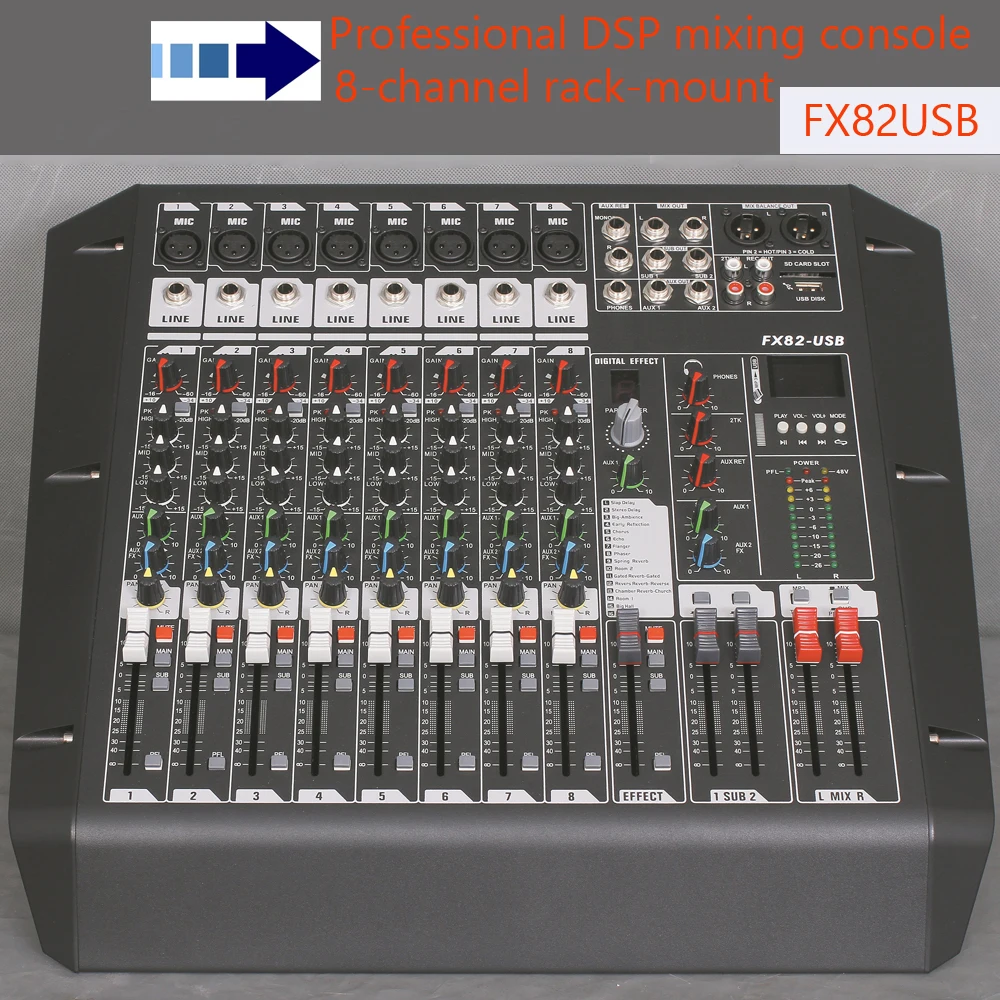 

8 Channel Mixer audio FX82USB rack mount studio mixer console recording studio equipments mini mixer dj equipements In amplifier