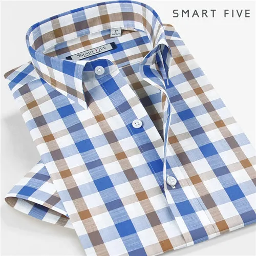 Smartfive мужские рубашки 75% хлопок 25% полиэстер Camisa Masculina новые мужские рубашки с коротким рукавом повседневные клетчатые рубашки бренд - Цвет: SFS5T248