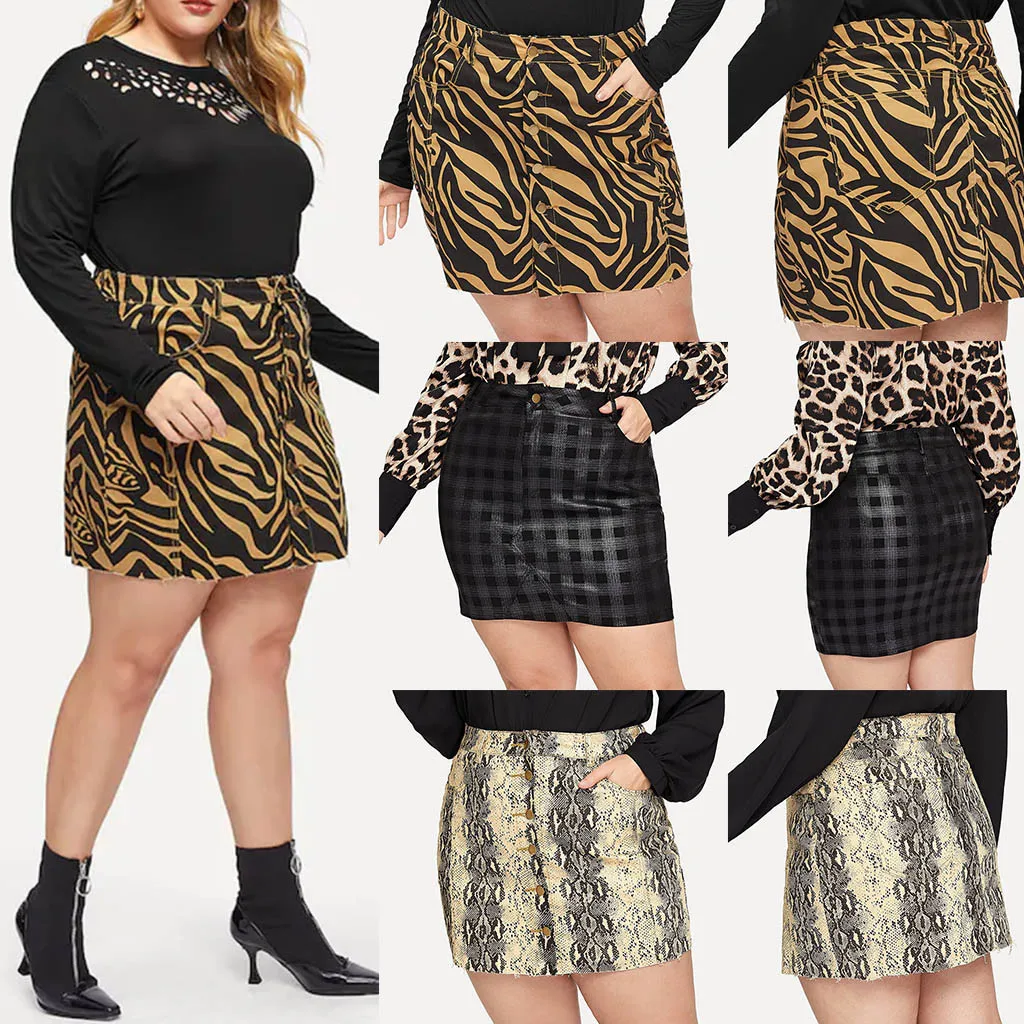 Feitong Short Sexy Women's Skirts Autumn and Winter Large Size Bodycon Skirt Female Slim Leopard Snake Pocket Skirt Jupe Femme